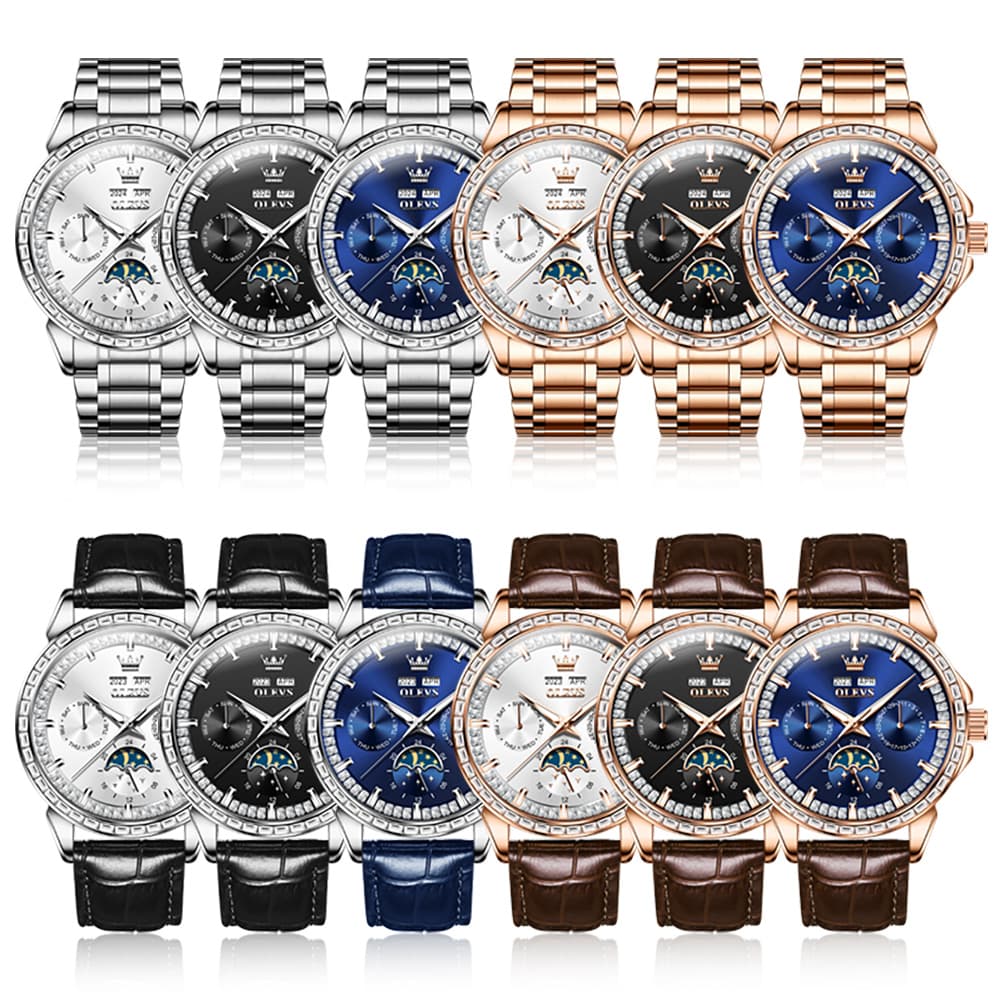 OLEVS 6695 Baguette Diamond Multifunction Mechanical Watch for Men