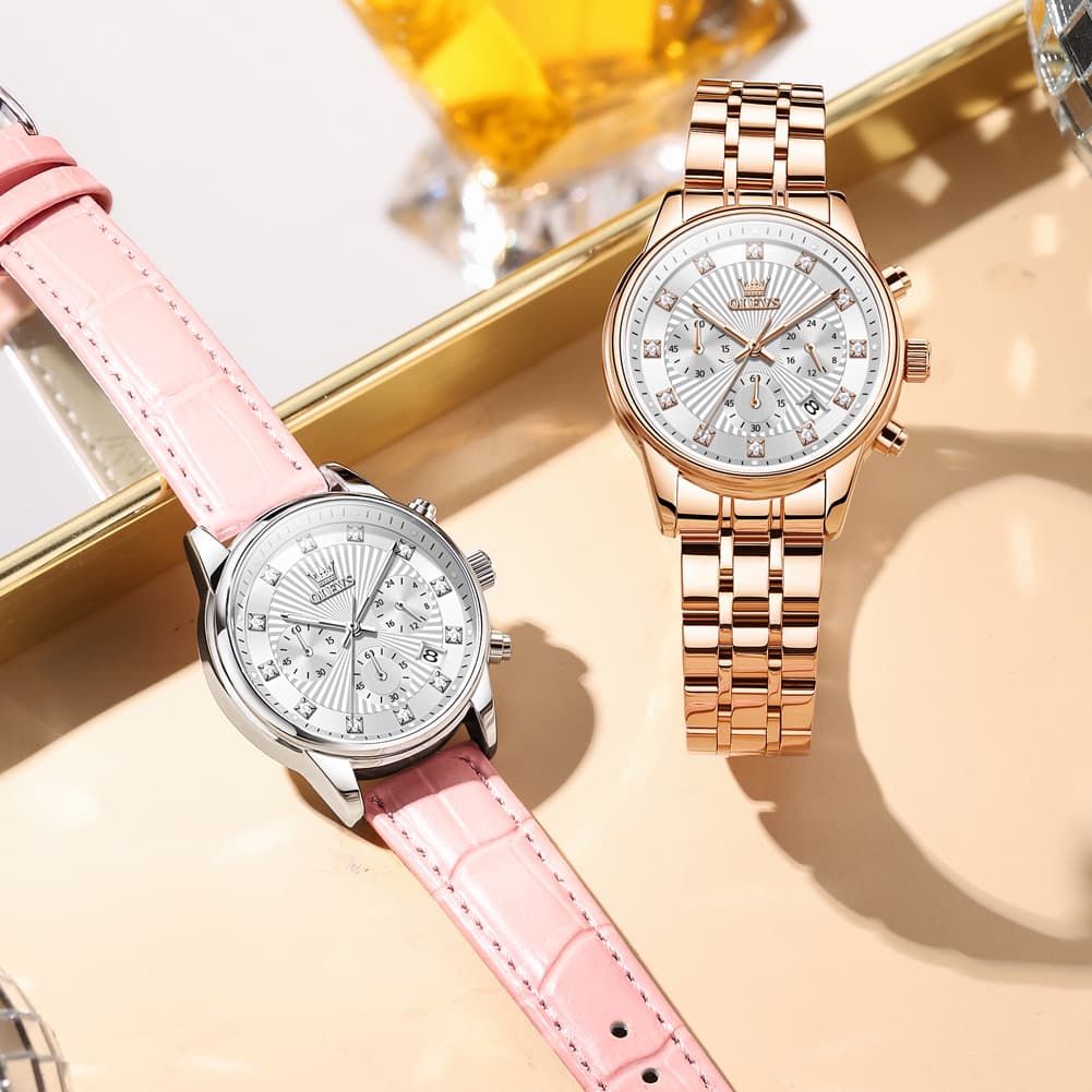 OLEVS 3669 Quartz Multi Dial Diamond Watch For Women