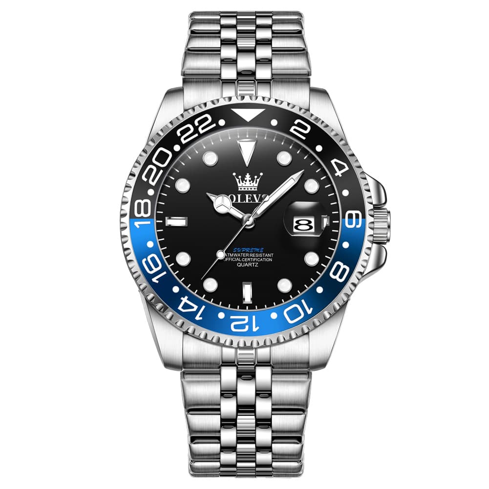 OLEVS 5657 Rotating Bezel Sports Watch Stainless Steel Jubilee Bracelet Quartz Timepiece for Men