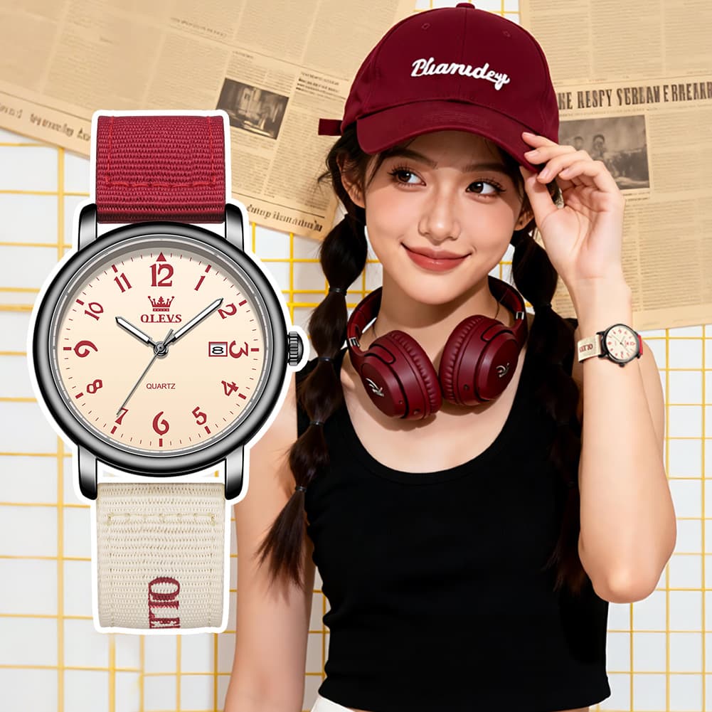 OLEVS 2991 Nylon Strap Casual Retro Quartz Watch for Men and Women