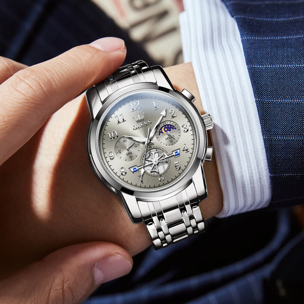 OLEVS 2900 Steel Chronograph Moon Phase Watch for Men