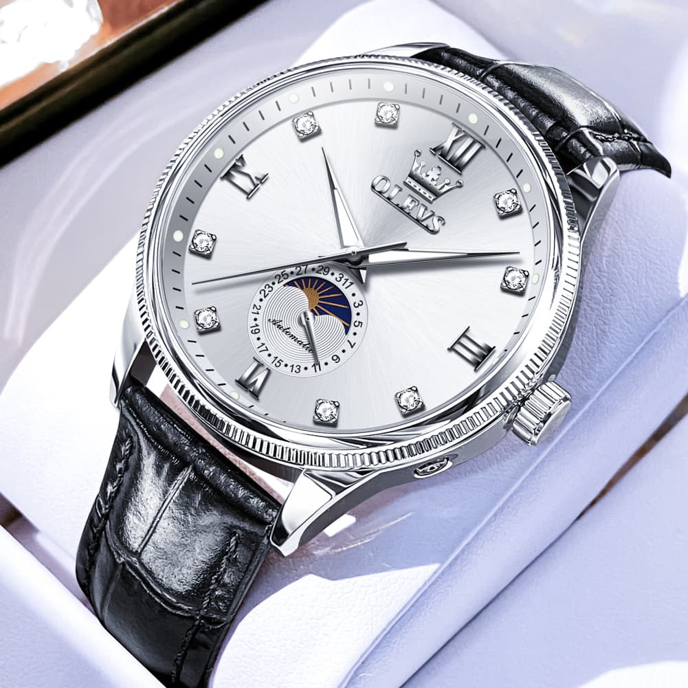 OLEVS 7039 Leather Moon Phase Mechanical Watch For Men