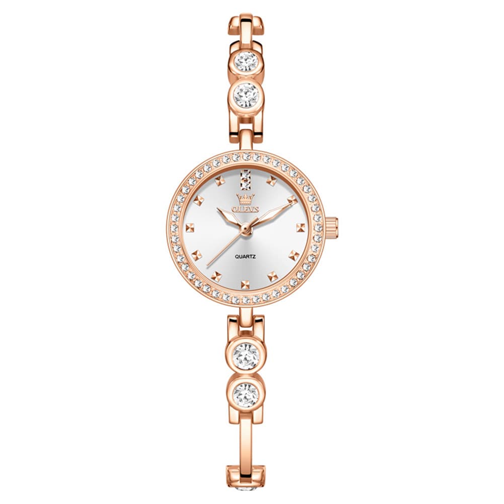 OLEVS 5670 Crystal Bracelet Watch Dainty Bangle Zircon Bezel Quartz Jewelry Timepiece for Women