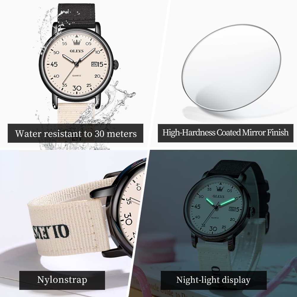 OLEVS 2997 Nylon Strap American Vintage Quartz Watch for Men and Women