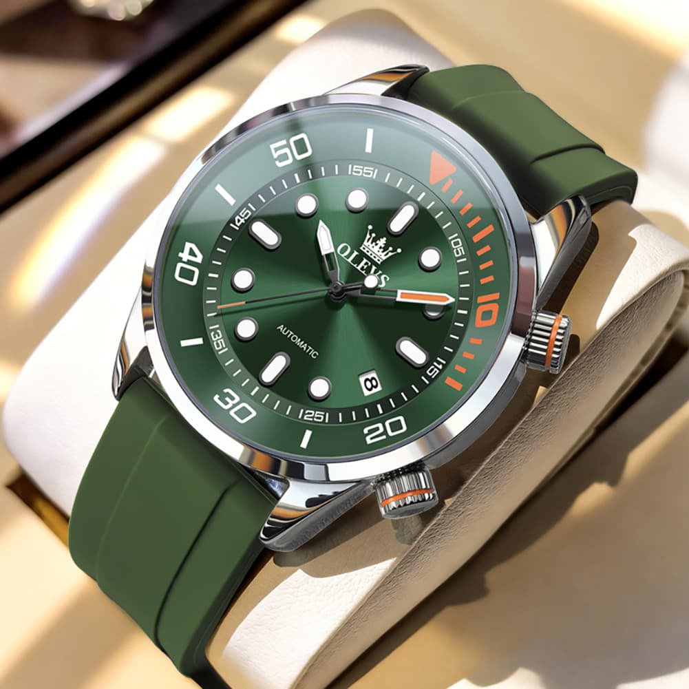 OLEVS 6751 Dive Style Silicone Strap Mechanical Watch for Men