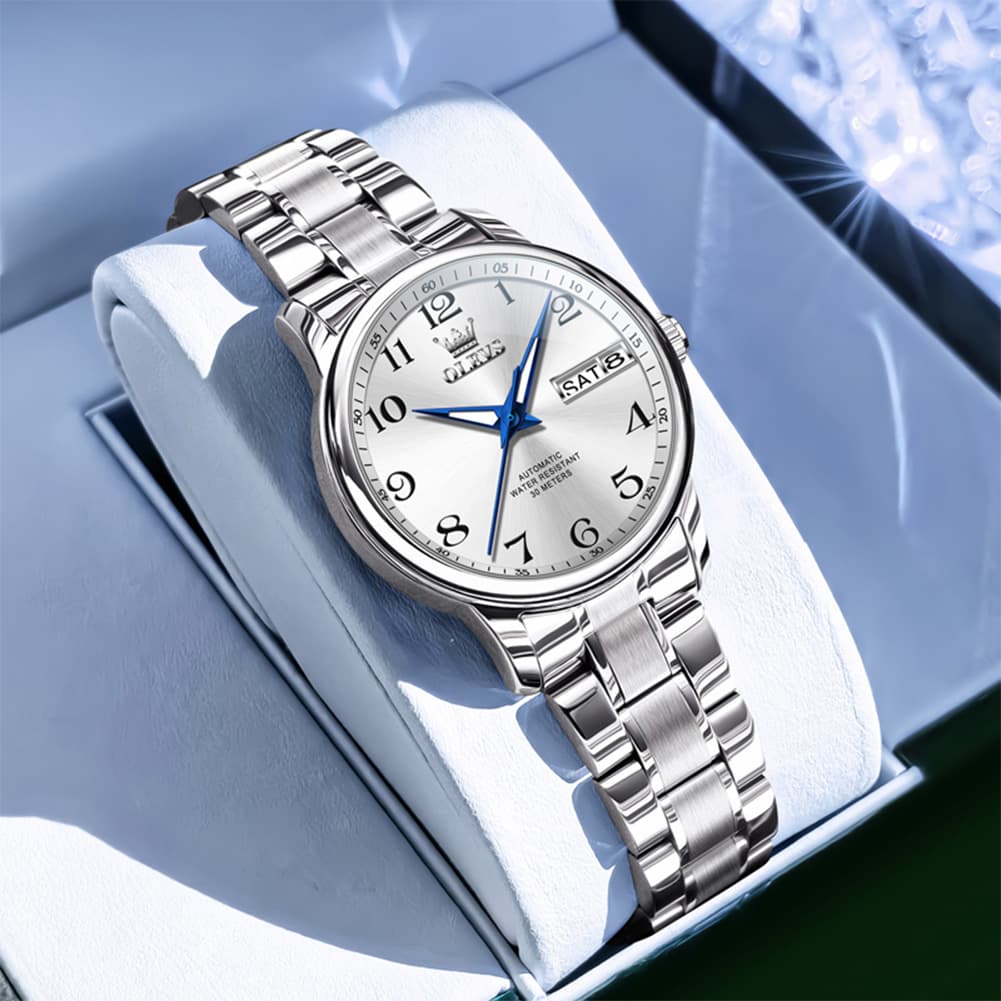 OLEVS 7072 Arabic Numeral Dual Calendar Automatic Watch For Women