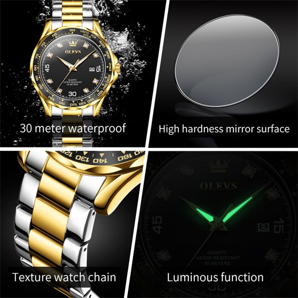 OLEVS 9988 Luxury Green Dial Quartz Dress Watch for Men