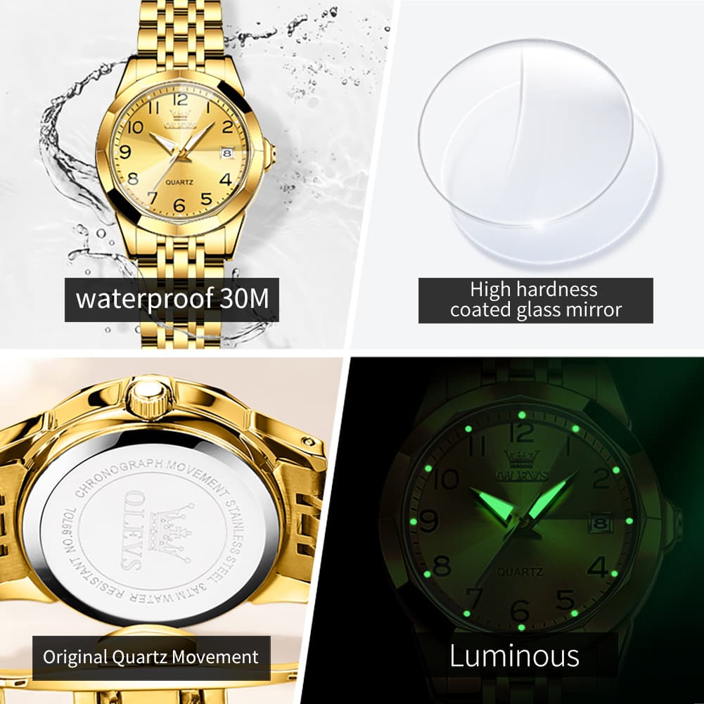 OLEVS 9970 3D Rhombic Faceted Glass Date Watch for Women