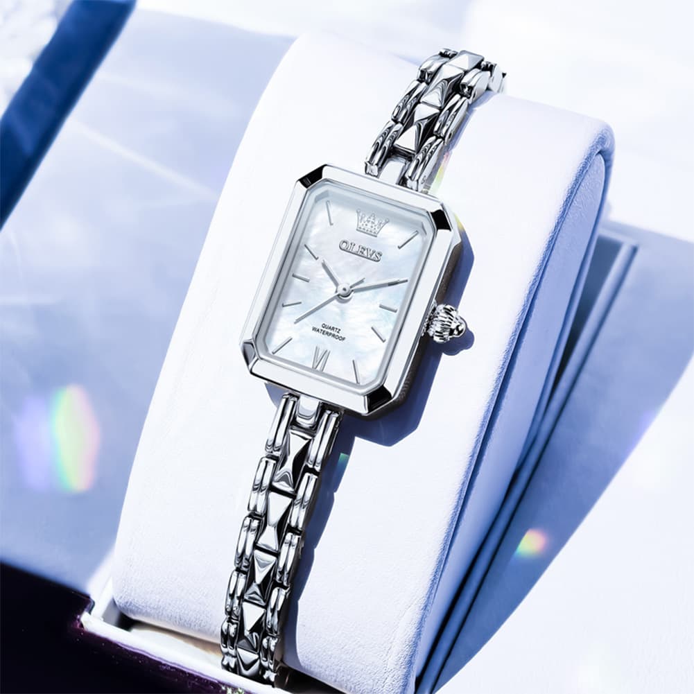 OLEVS 3691 Petite Rectangle Quartz Womens Watch Stainless Steel