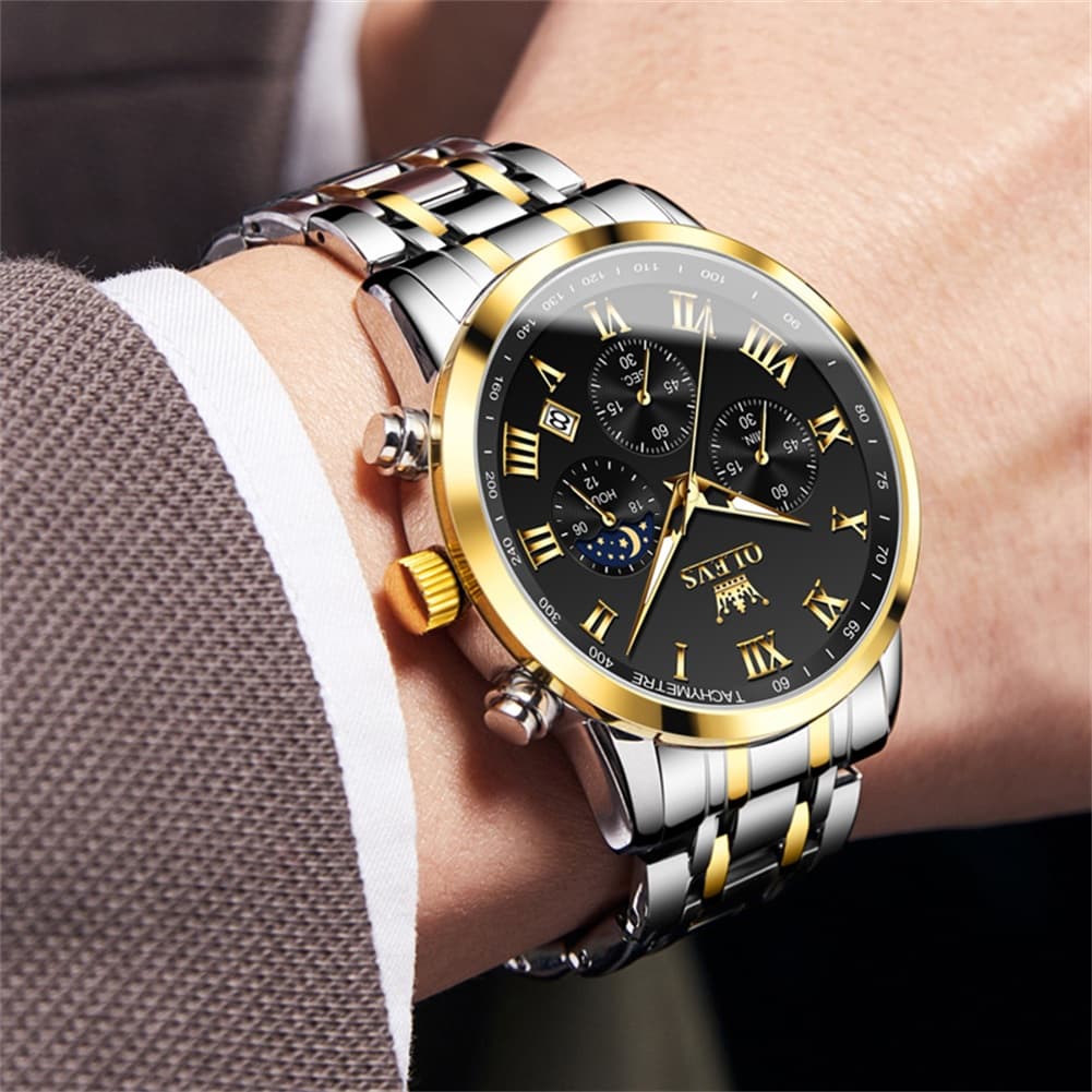 OLEVS Chronograph Moon Phase Dress Watch for Men Stainless Steel 5529