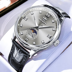 OLEVS 7039 Leather Moon Phase Mechanical Watch For Men