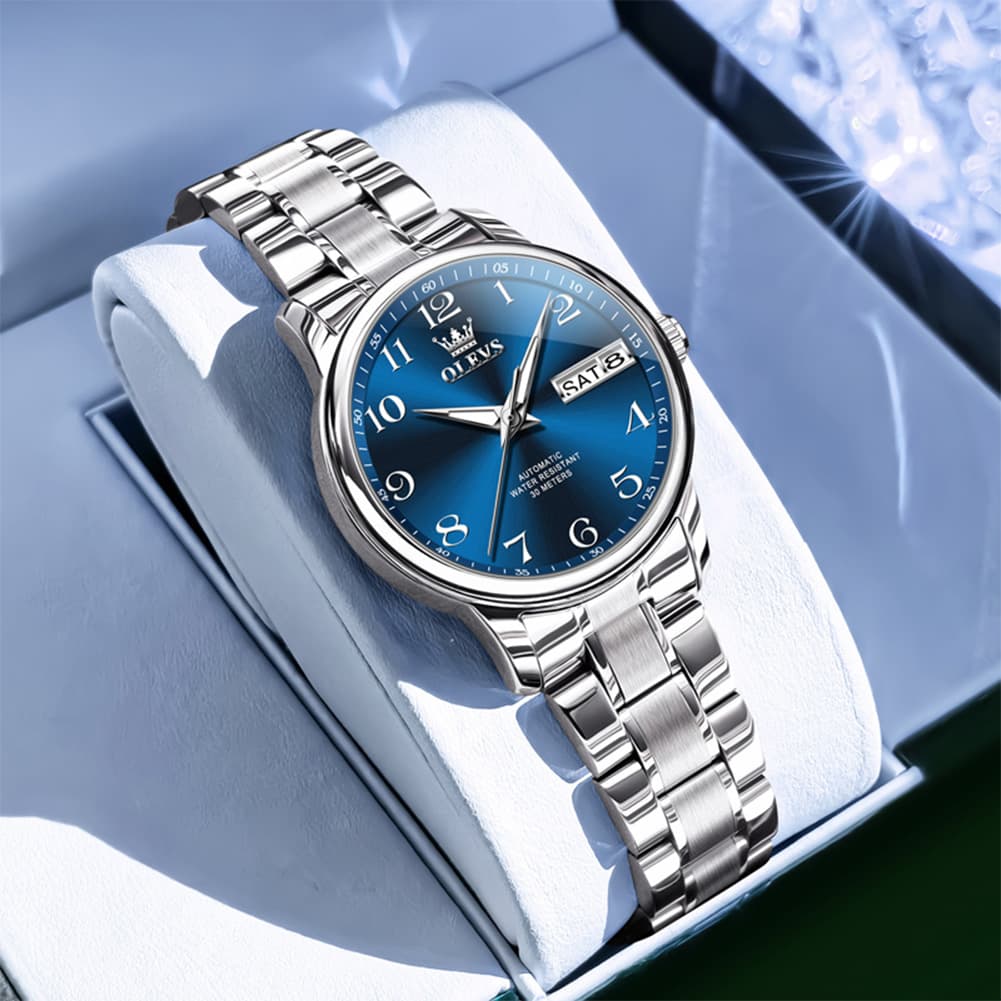 OLEVS 7072 Arabic Numeral Dual Calendar Automatic Watch For Women