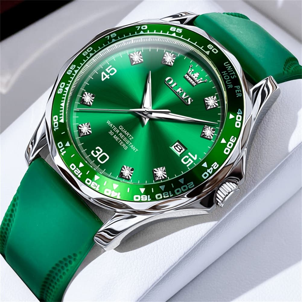 OLEVS 9988 Luxury Green Dial Quartz Dress Watch for Men