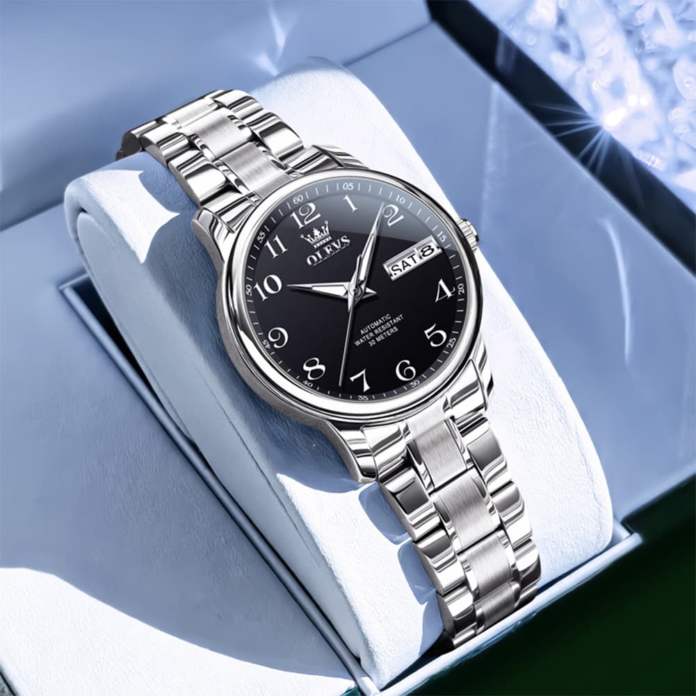 OLEVS 7072 Arabic Numeral Dual Calendar Automatic Watch For Women