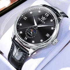 OLEVS 7039 Leather Moon Phase Mechanical Watch For Men