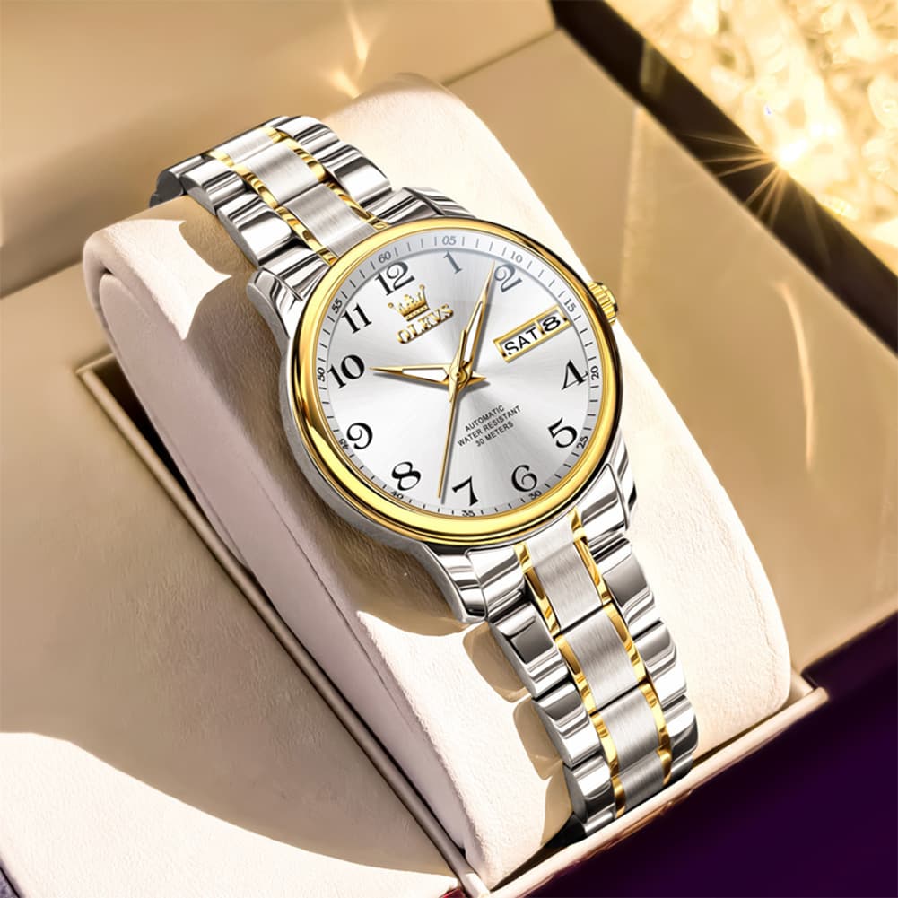 OLEVS 7072 Arabic Numeral Dual Calendar Automatic Watch For Women