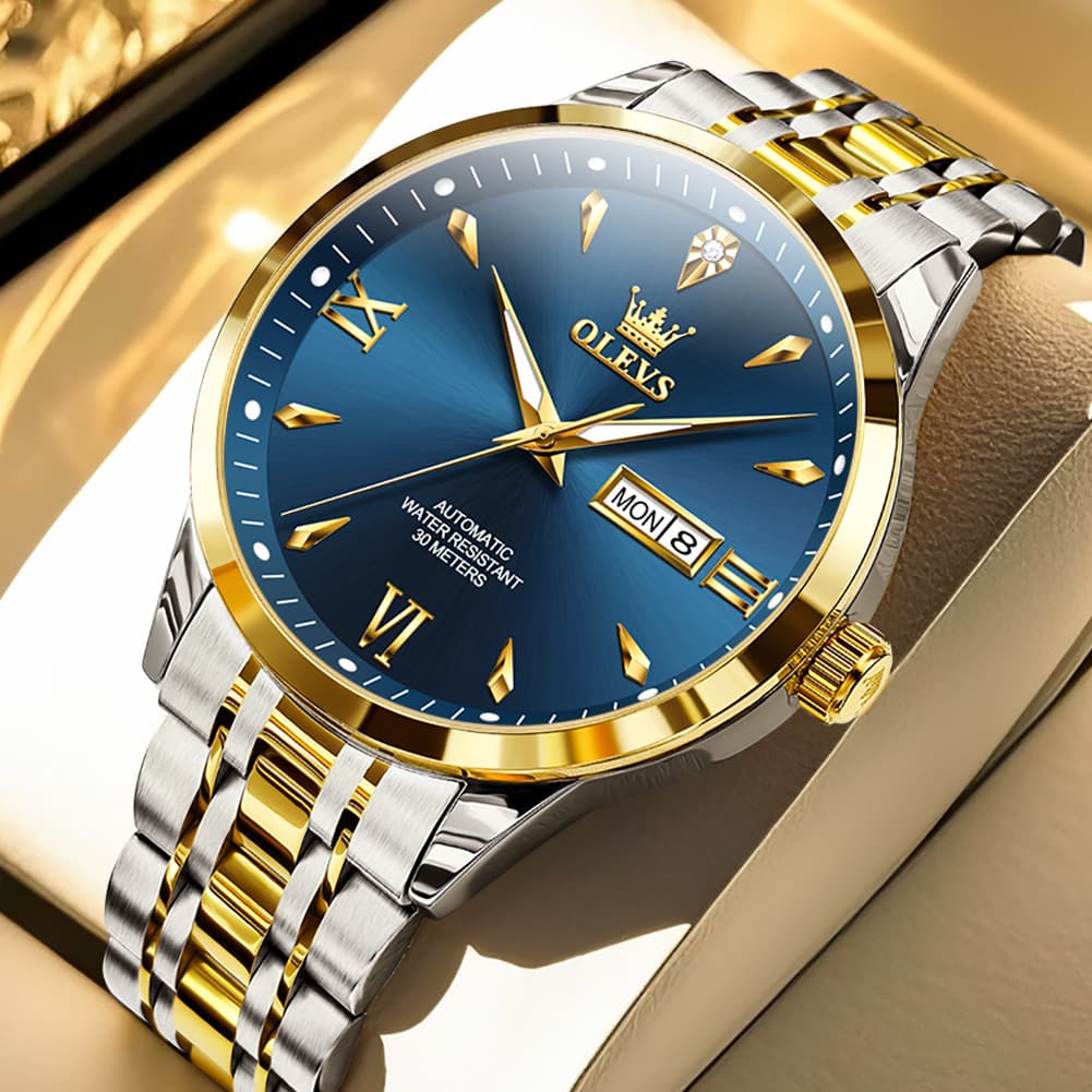 OLEVS Diamond Dial Day Date Automatic Mechanical Watch 9956 for Men