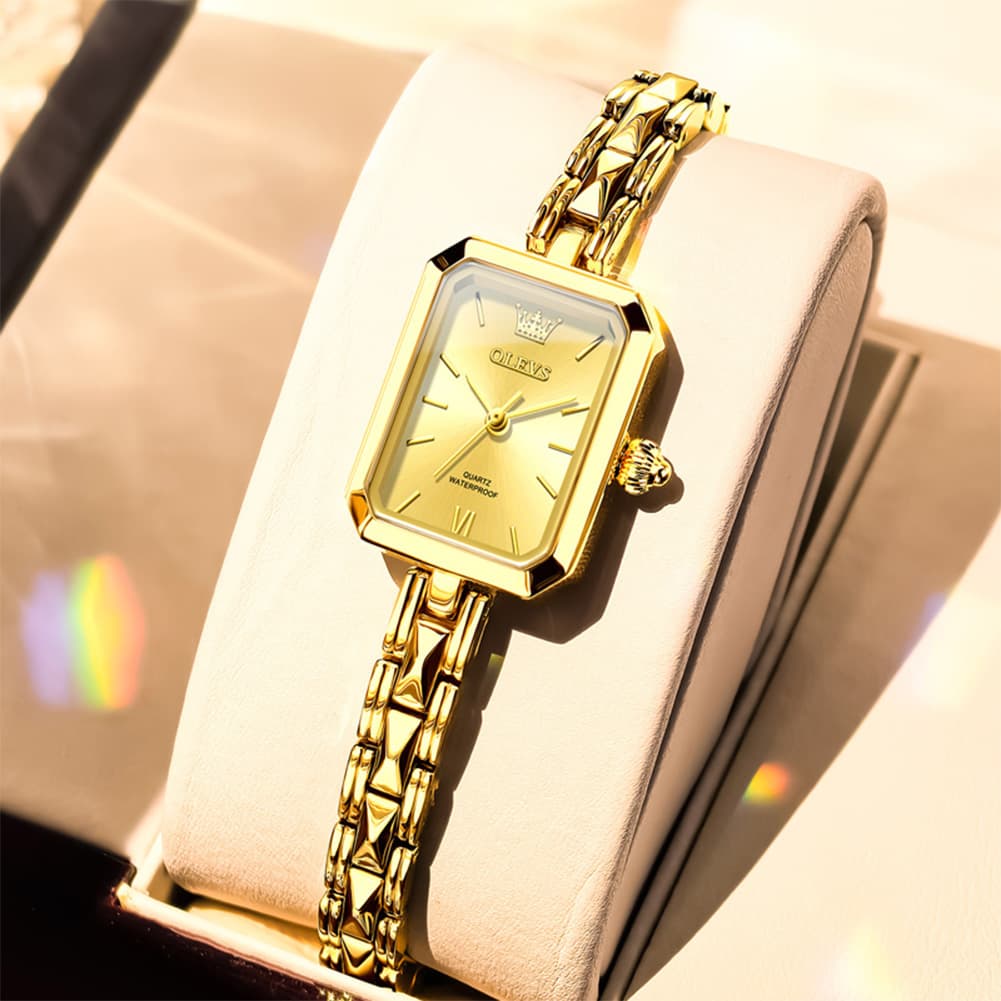 OLEVS 3691 Petite Rectangle Quartz Womens Watch Stainless Steel
