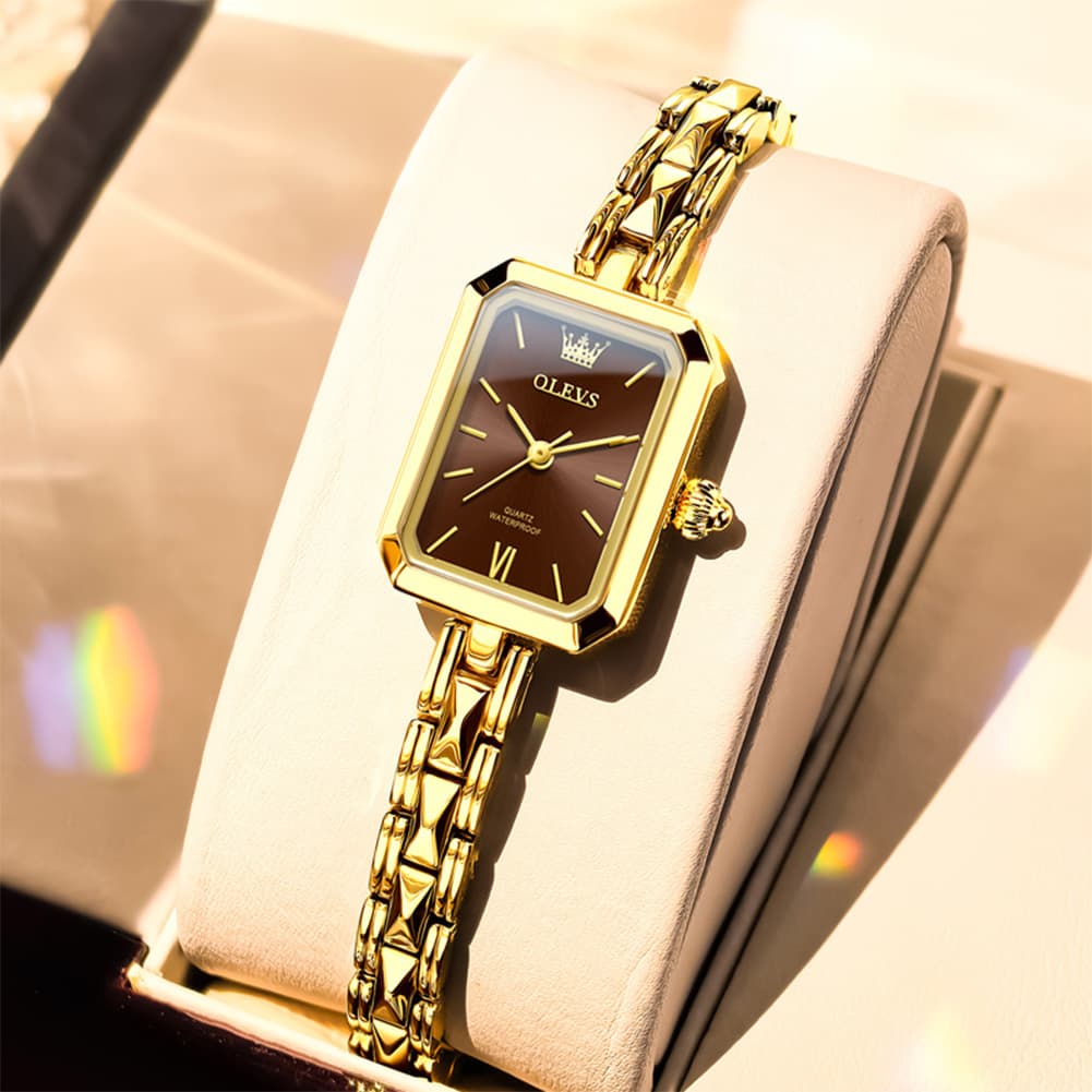 OLEVS 3691 Petite Rectangle Quartz Womens Watch Stainless Steel