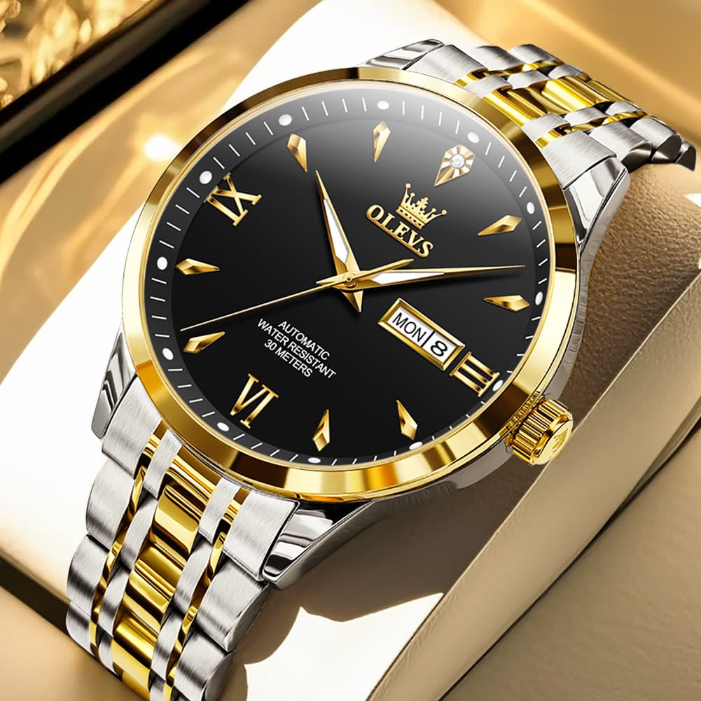 OLEVS Diamond Dial Day Date Automatic Mechanical Watch 9956 for Men