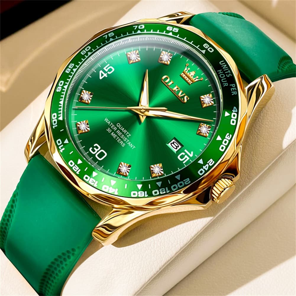 OLEVS 9988 Luxury Green Dial Quartz Dress Watch for Men