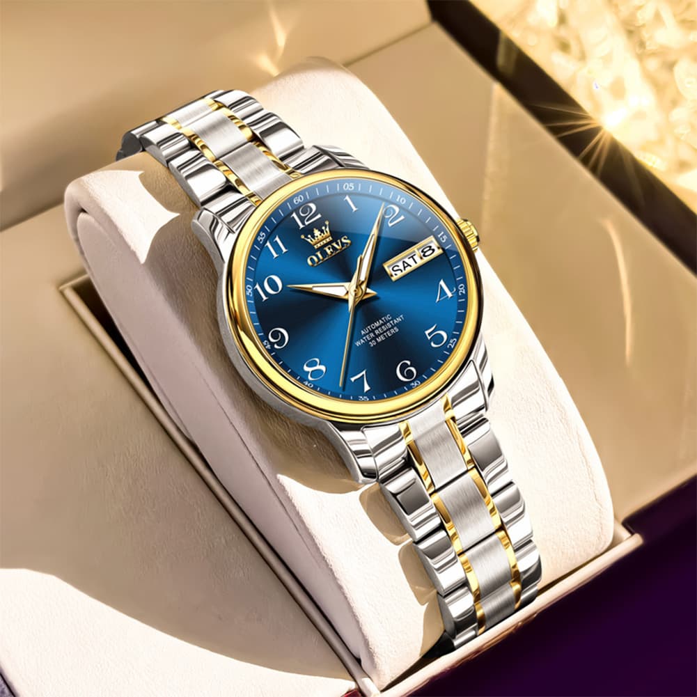 OLEVS 7072 Arabic Numeral Dual Calendar Automatic Watch For Women