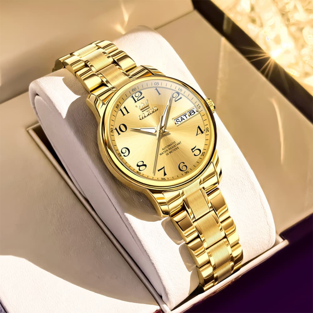 OLEVS 7072 Arabic Numeral Dual Calendar Automatic Watch For Women