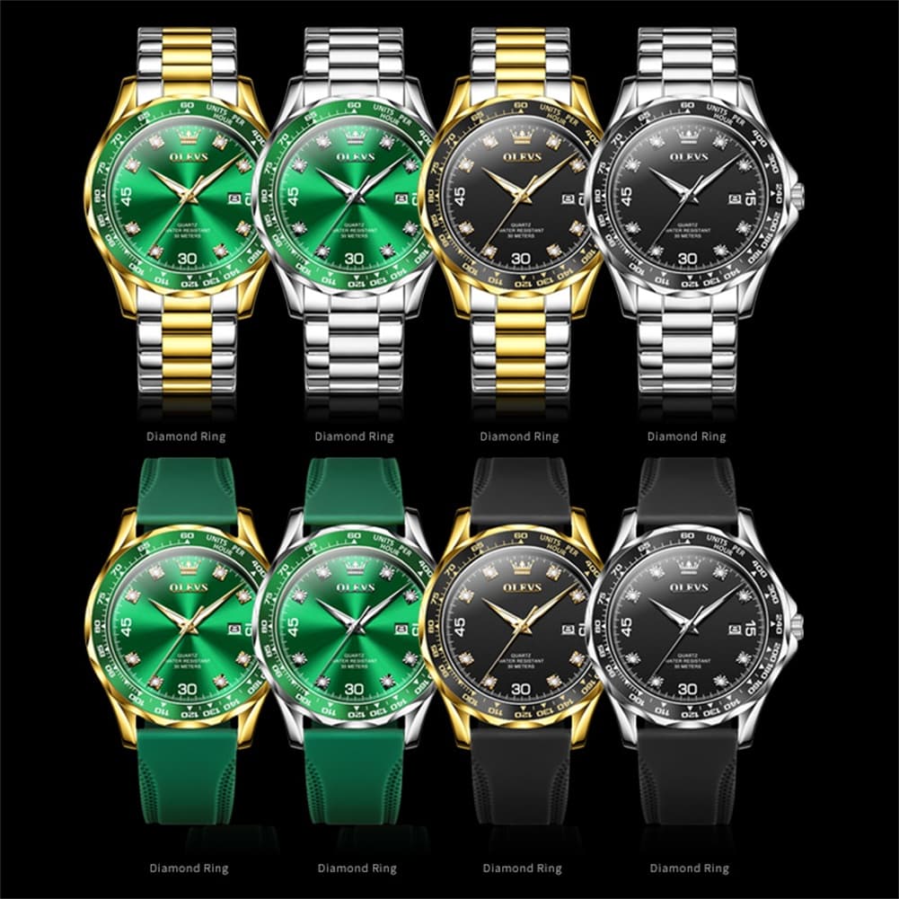 OLEVS 9988 Luxury Green Dial Quartz Dress Watch for Men