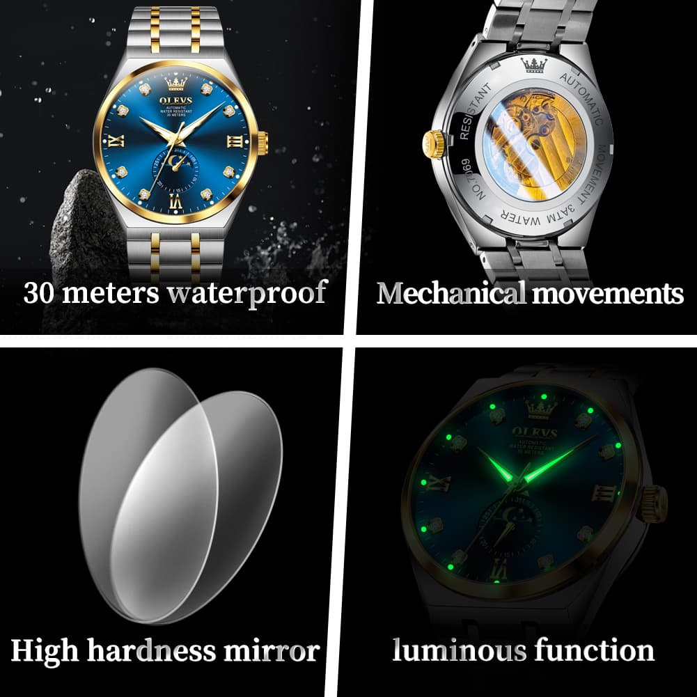 OLEVS 7069 Octagonal Moon Phase Automatic Watch For Men
