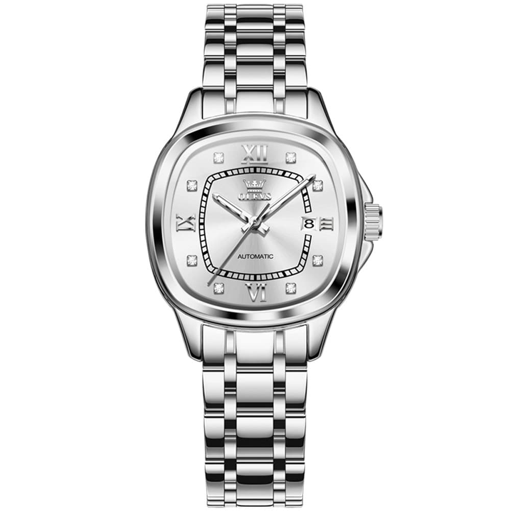 OLEVS Retro Square Diamond Dial Automatic Mechanical Watch 9810 for Men and Women