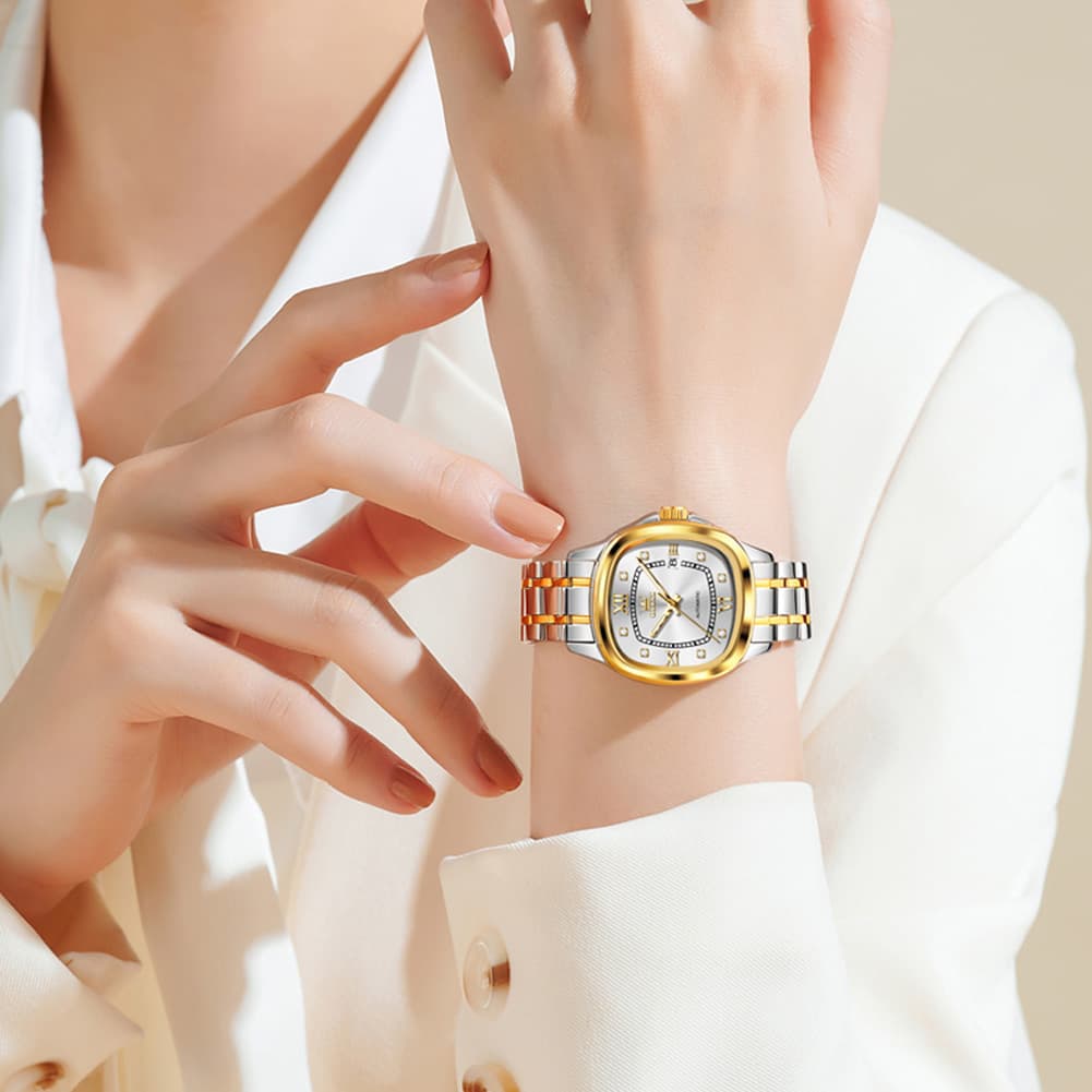 OLEVS Retro Square Diamond Dial Automatic Mechanical Watch 9810 for Men and Women