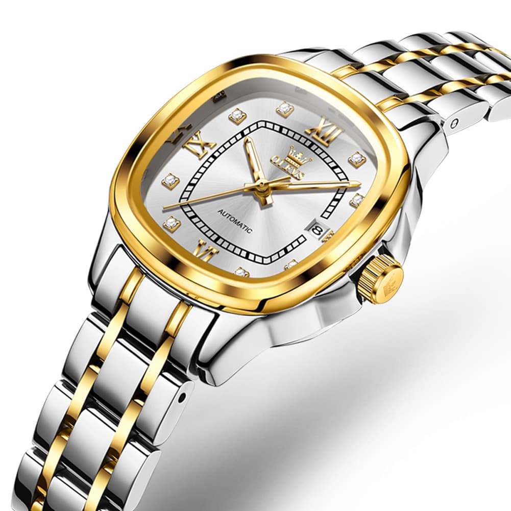 OLEVS Retro Square Diamond Dial Automatic Mechanical Watch 9810 for Men and Women