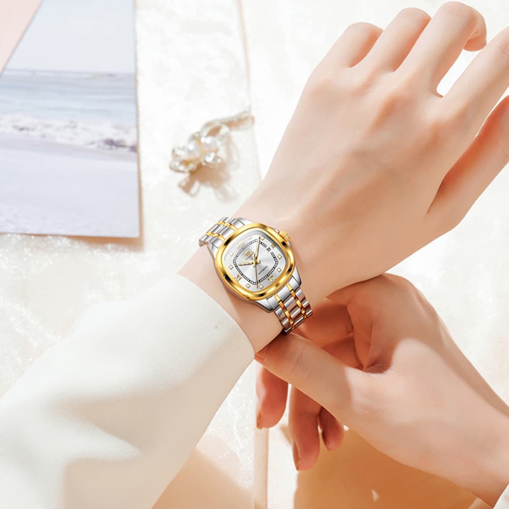 OLEVS Retro Square Diamond Dial Automatic Mechanical Watch 9810 for Men and Women