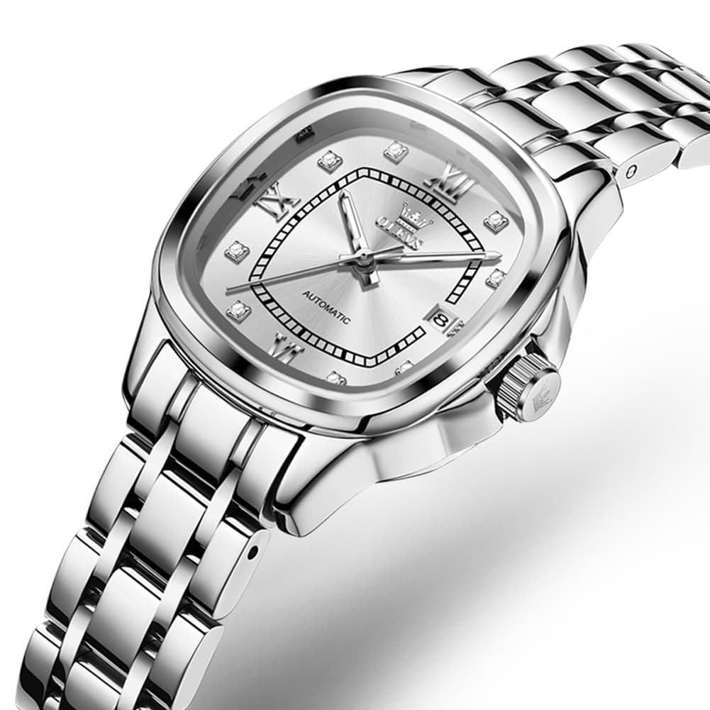OLEVS Retro Square Diamond Dial Automatic Mechanical Watch 9810 for Men and Women