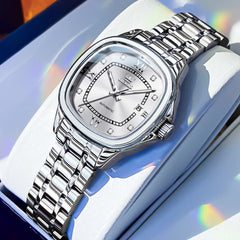 OLEVS Retro Square Diamond Dial Automatic Mechanical Watch 9810 for Men and Women