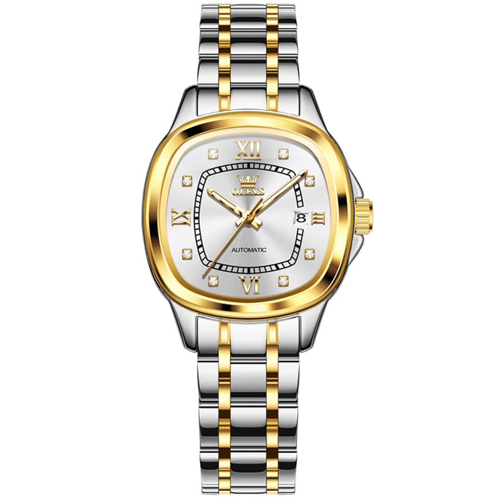 OLEVS Retro Square Diamond Dial Automatic Mechanical Watch 9810 for Men and Women