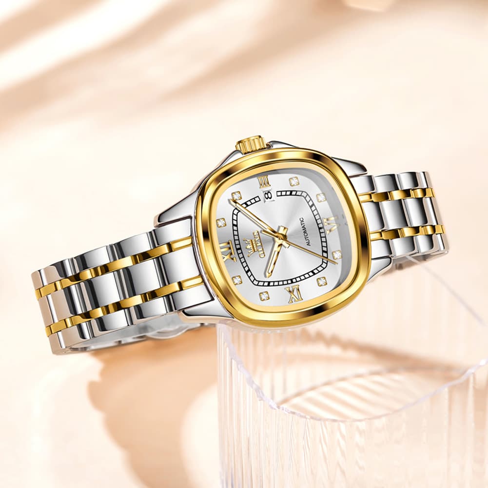 OLEVS Retro Square Diamond Dial Automatic Mechanical Watch 9810 for Men and Women