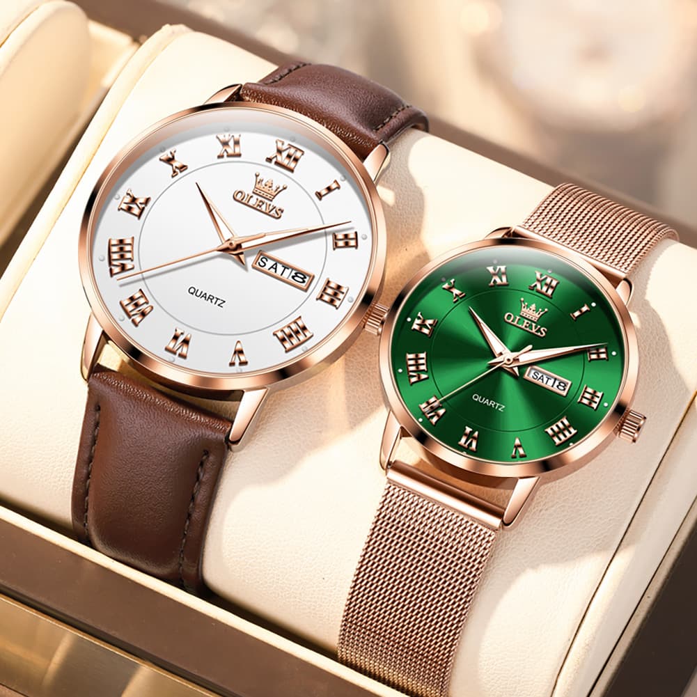 OLEVS 2920 Day Date Quartz Couples Watch Set Men Women