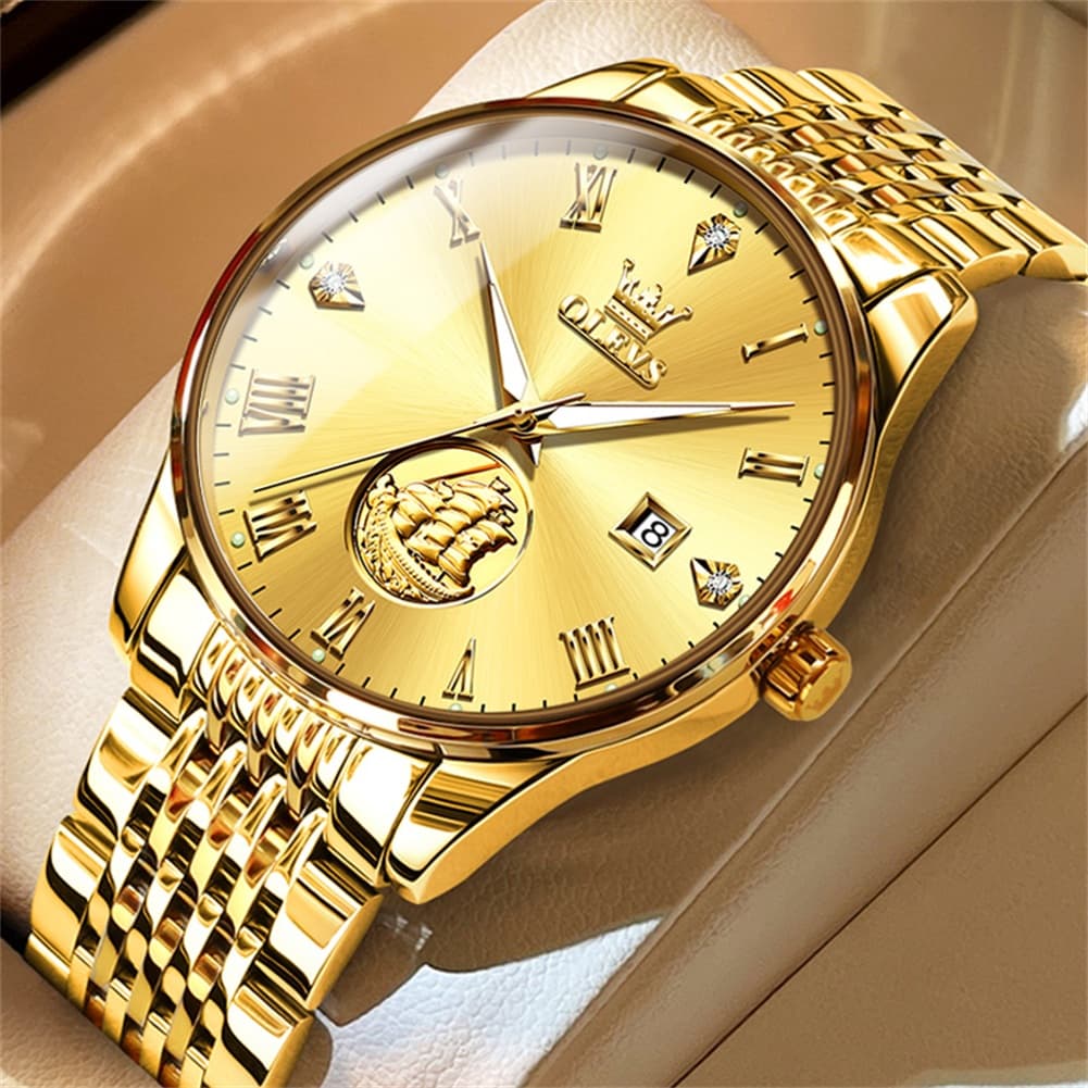 OLEVS 6696 3D Sailboat Mechanical Steel Watch for Men