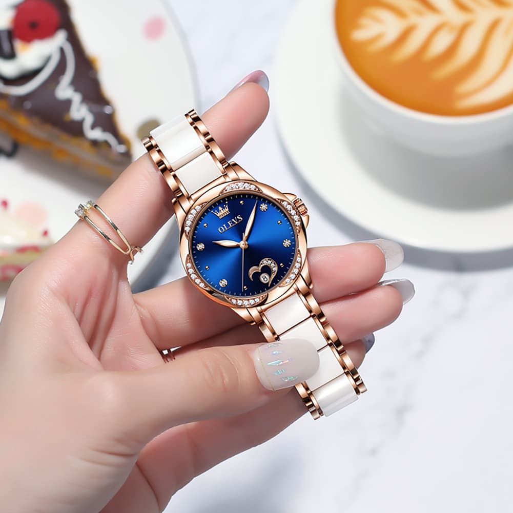 OLEVS 6631 Ceramic Mechanical Skeleton Watch for Women