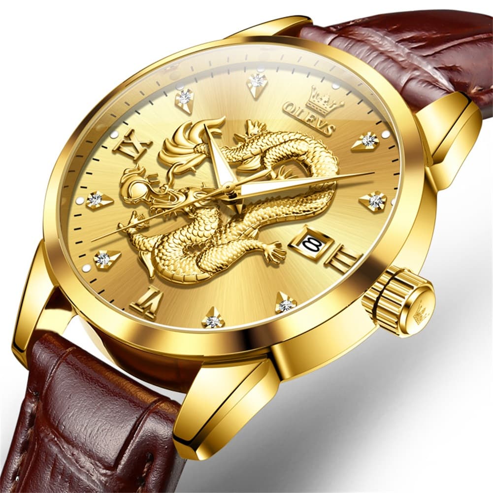 OLEVS 3619 3D Dragon Quartz Watch for Men