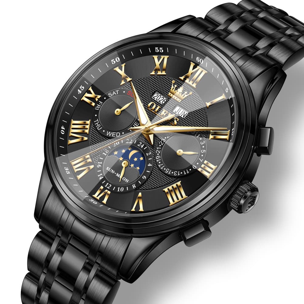 OLEVS 7113 Diamond Cut Glass Moon Phase Automatic Mechanical Watch for Men