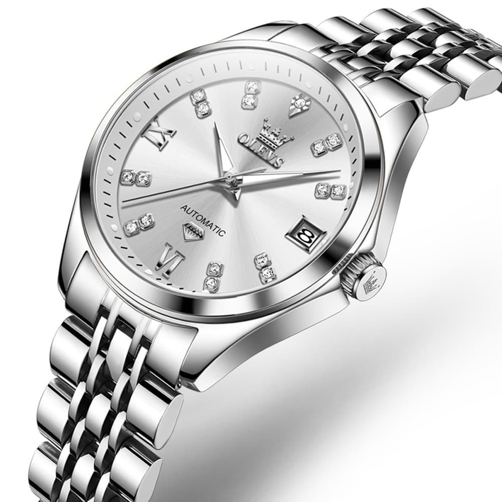 OLEVS Diamond Dial Automatic Mechanical Watch 9801 Date Display for Women