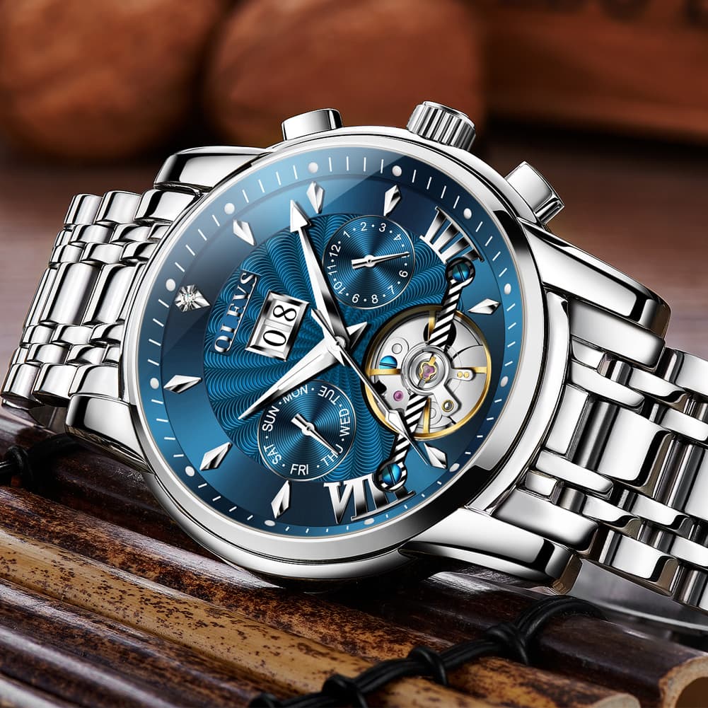 OLEVS Open Heart Multifunction Automatic Mechanical Watch 9965 Big Date for Men