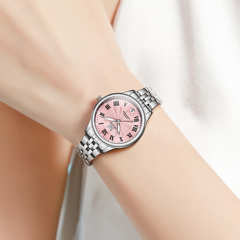 OLEVS Women Tiffany Blue Watch Roman Numeral Silver Stainless Steel Date Quartz 5600