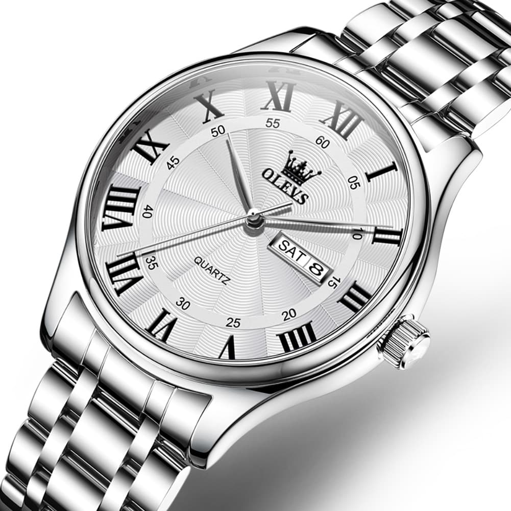 OLEVS 3663 Rosebud Roman Dial Day Date Quartz Watch For Men