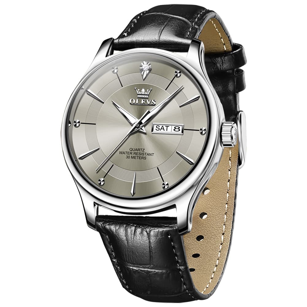 OLEVS 9908 Diamond Accent Day Date Quartz Watch for Men
