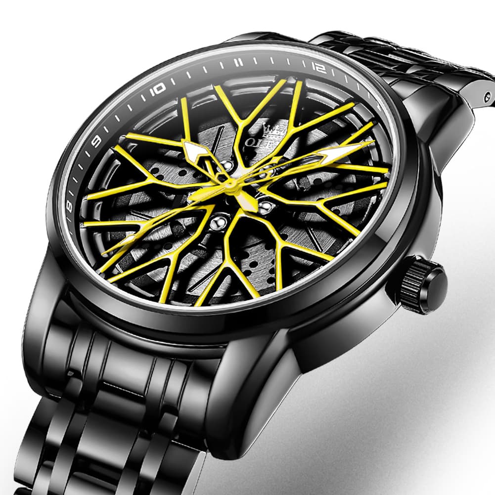 OLEVS 3701 Racing Wheel Openwork Sport Mens Quartz Watch