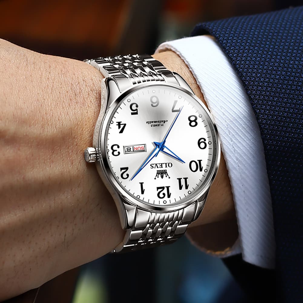 OLEVS 6666 Stainless Steel Mechanical Big Numeral Watch for Men
