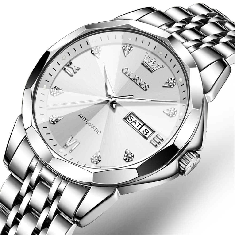 OLEVS 3D Diamond Cut Mirror Automatic Mechanical Watch 9982 Day Date for Men
